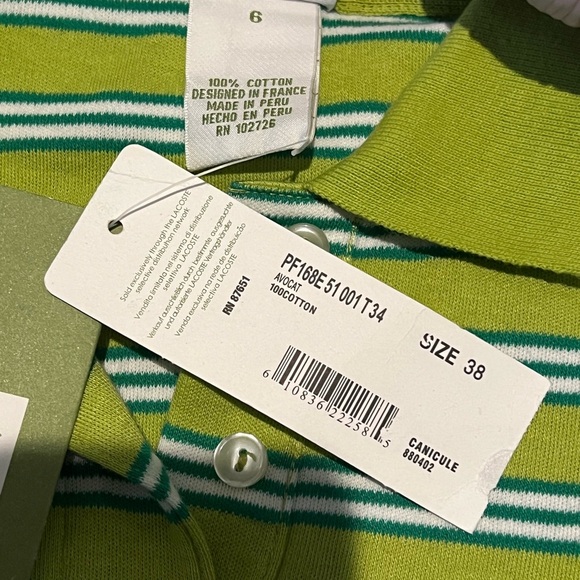 NWT Lacoste Women’s Avocat Green Striped Polo Shirt Size: Small Fitted - Picture 8 of 8